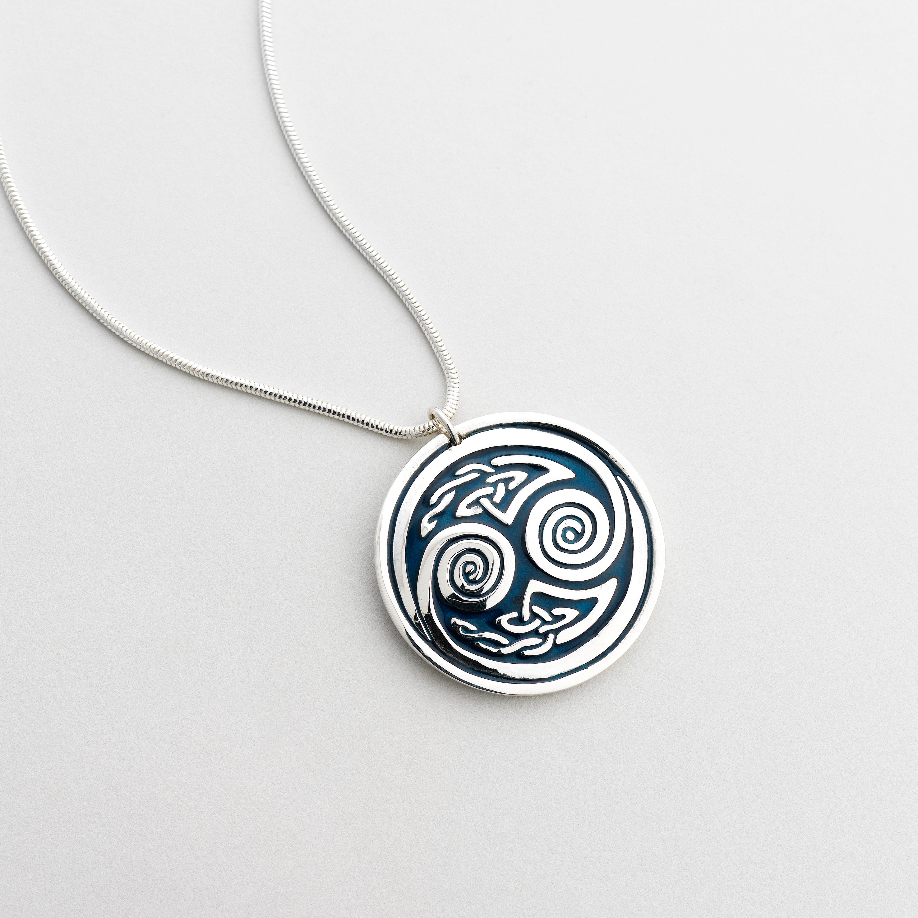 Celtic Spiral Necklace with Winter Sea Blue/Grey Enamel