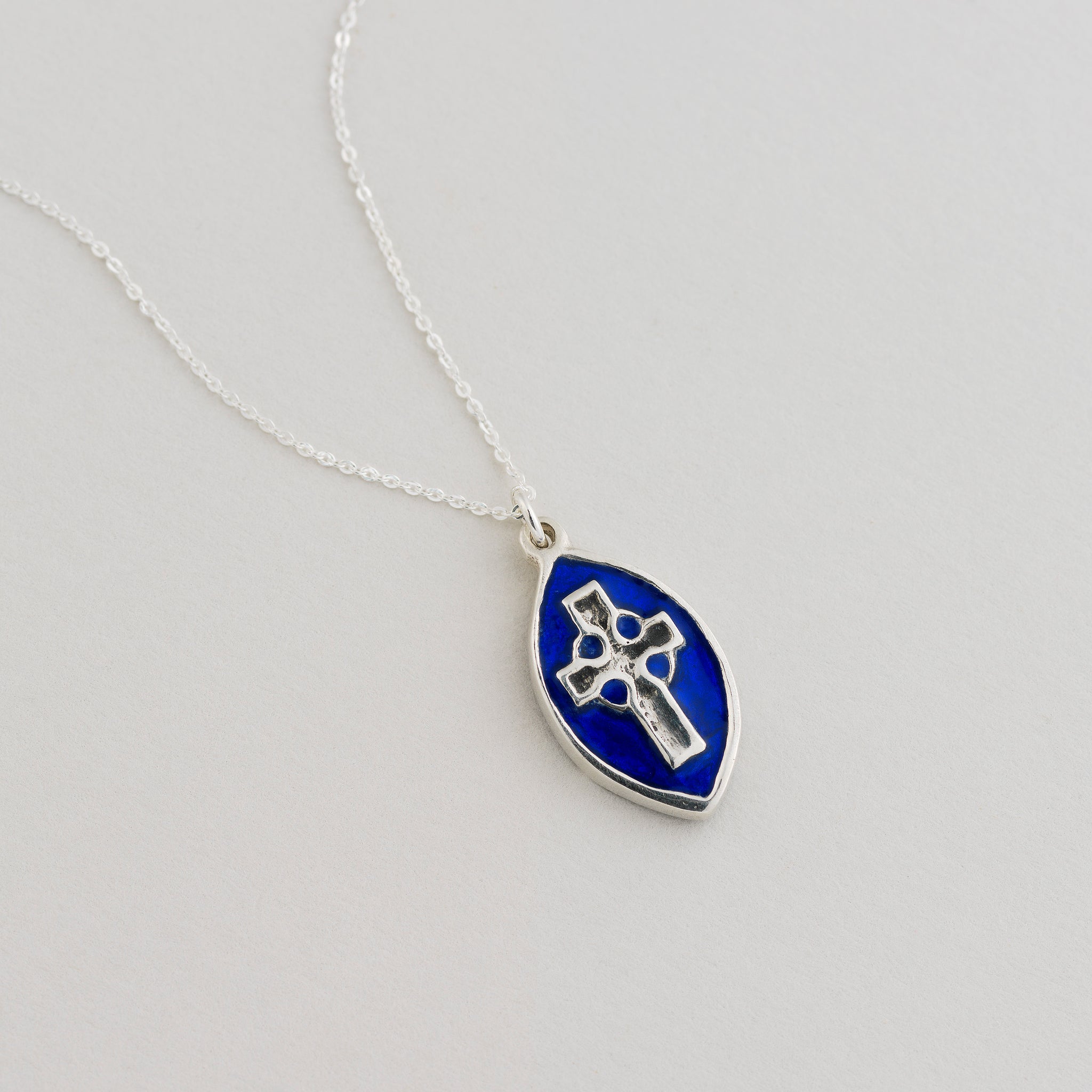 Iona Celtic Dove and Cross Charm with Deep Jewel Blue Enamel – Aosdana