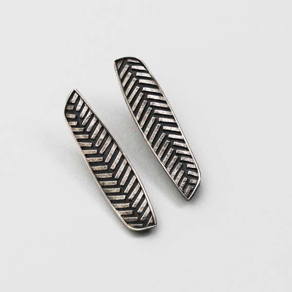 Elongated Neolithic Earrings - Oxidised Sterling Silver